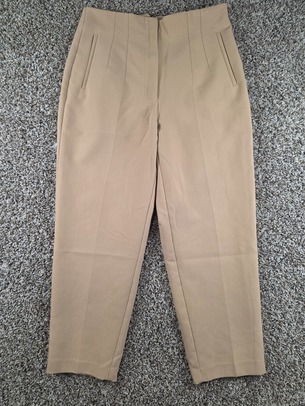 Zara Womens Sz XL high-waist crop trouser pants beige Ankle Length